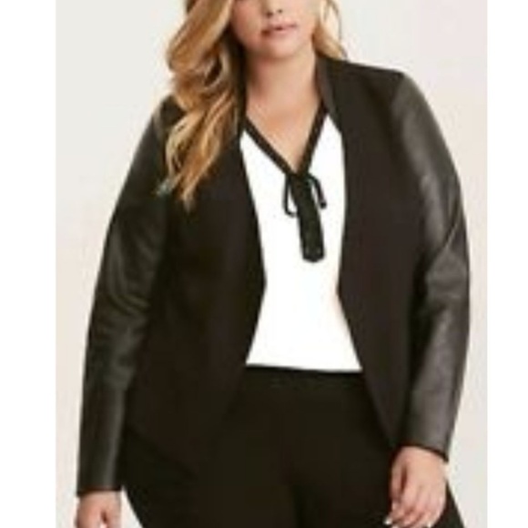 torrid Jackets & Blazers - Torrid black Blazer with leather sleeves NWOT
